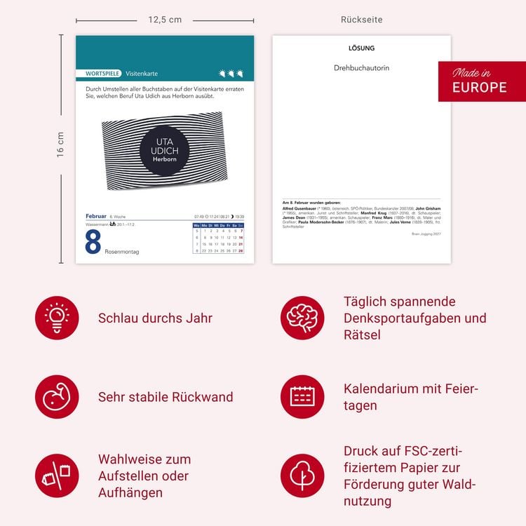 Produktbild: Brain Jogging Tagesabrei&szlig;kalender 2027 - Ged&auml;chtnis, Konzentration, Logik