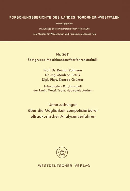 Produktbild: Untersuchungen über die Möglichkeit computisierbarer ultraakustischer Analysenverfahren