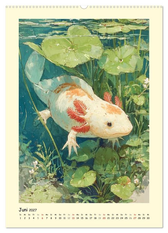 Produktbild: Axolotl im Licht. Lurche zwischen Bl&uuml;ten, Pflanzen und Fantasie (hochwertiger Premium Wandkalender 2027 DIN A2 hoch), Kunstdruck in Hochglanz