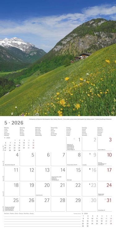 Produktbild: Alpha Edition - Alpen 2026 Broschürenkalender, 30x30cm, Wandkalender mit Platz für Notizen und Termine, Aufnahmen der Alpen, Monatsübersicht und Ferie