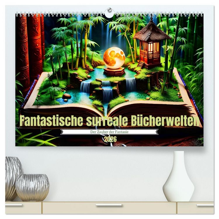 Produktbild: Fantastische surreale B&uuml;cherwelten (hochwertiger Premium Wandkalender 2026 DIN A2 quer), Kunstdruck in Hochglanz