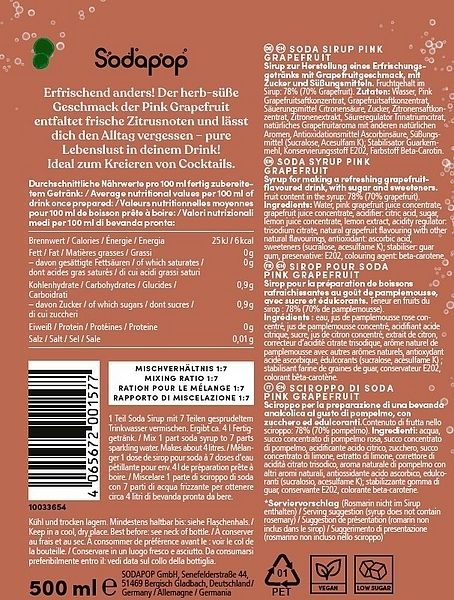 Produktbild: SODAPOP Pink Grapefruit Bar Sirup 500ml f&uuml;r 4 Liter