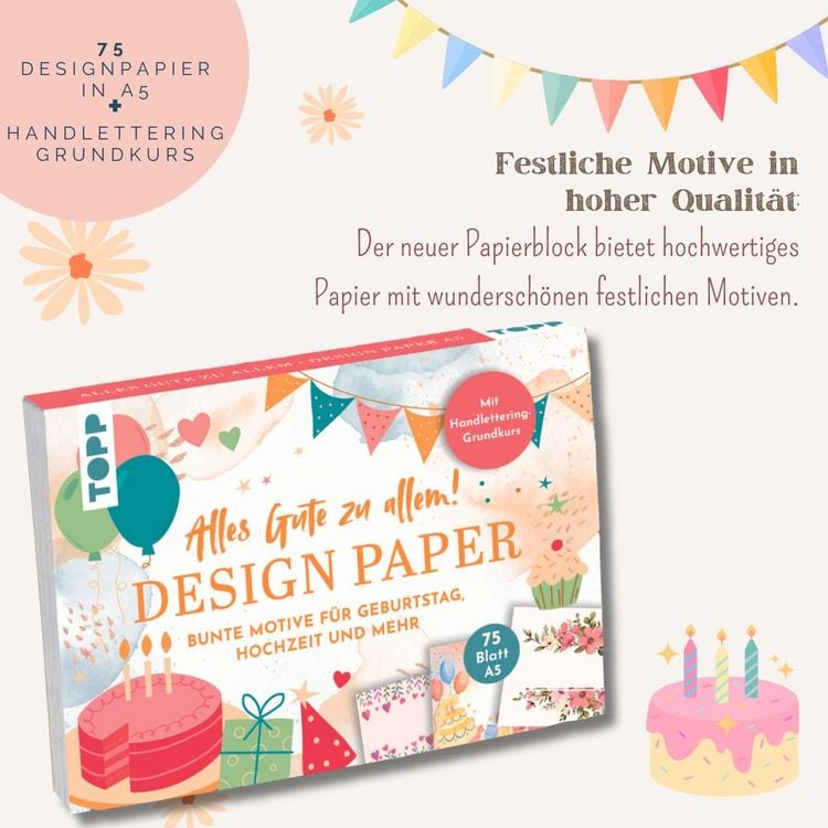 Produktbild: Design Paper A5 Alles Gute zu allem. Mit Handlettering-Grundkurs