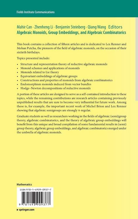 Produktbild: Algebraic Monoids, Group Embeddings, and Algebraic Combinatorics