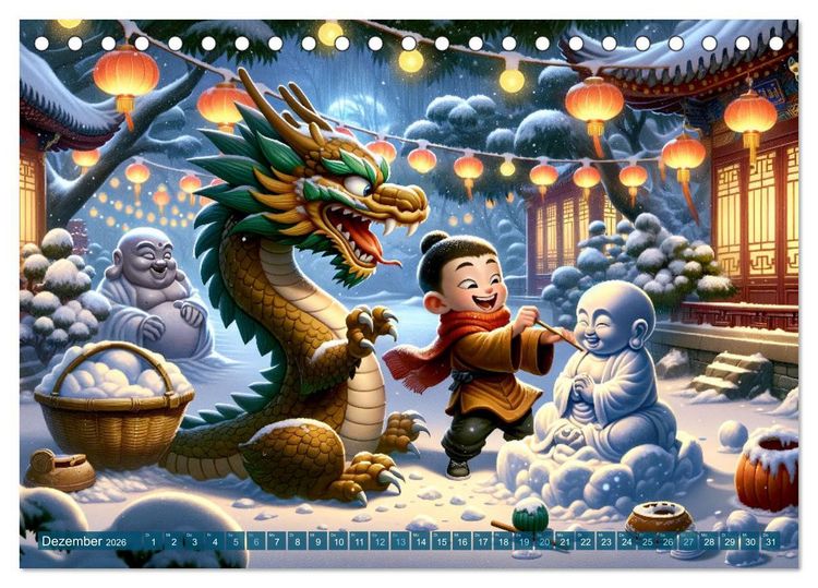 Produktbild: M&ouml;nch und Drache: Vier Jahreszeiten im Tempelgarten (Tischkalender 2026 DIN A5 quer), CALVENDO Monatskalender