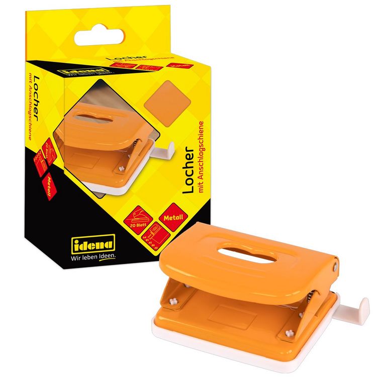 Produktbild: Idena Locher Metall bis 20 Blatt orange Kartonetui