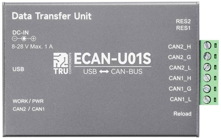 Produktbild: TRU COMPONENTS TC-ECAN-U01S CAN Umsetzer USB, CAN Bus 8 V/DC, 28 V/DC 1St.