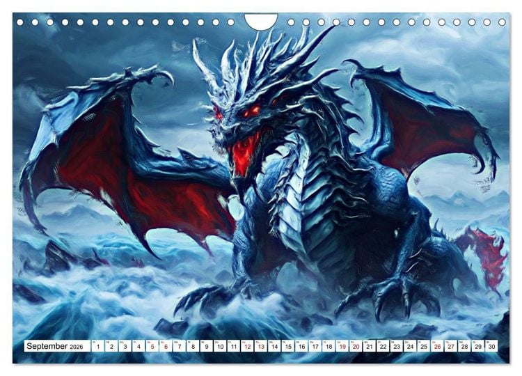 Produktbild: Drachen - Gef&uuml;rchtete, aber nicht immer b&ouml;se Fabelwesen (Wandkalender 2026 DIN A4 quer), CALVENDO Monatskalender