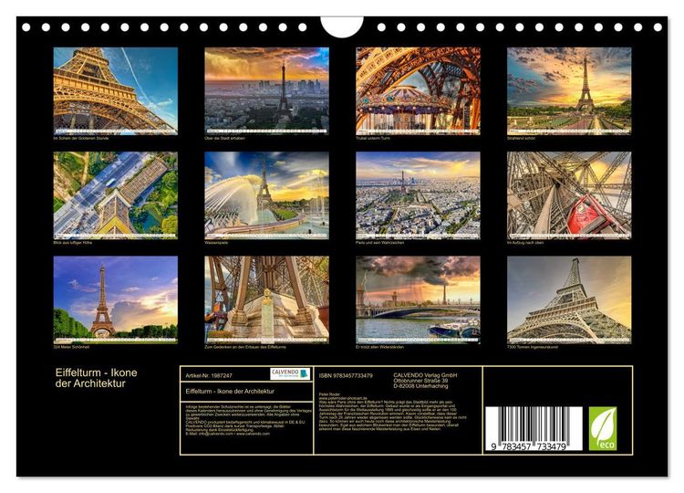 Produktbild: Eiffelturm - Ikone der Architektur (Wandkalender 2026 DIN A4 quer), CALVENDO Monatskalender