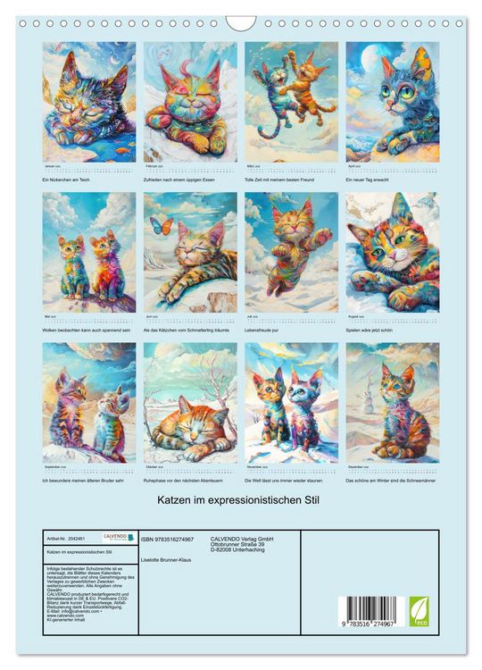 Produktbild: Katzen im expressionistischen Stil (Wandkalender 2026 DIN A3 hoch), CALVENDO Monatskalender