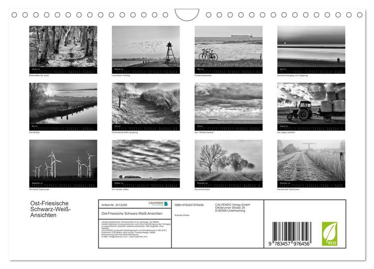 Produktbild: Ost-Friesische Schwarz-Wei&szlig;-Ansichten (Wandkalender 2026 DIN A4 quer), CALVENDO Monatskalender