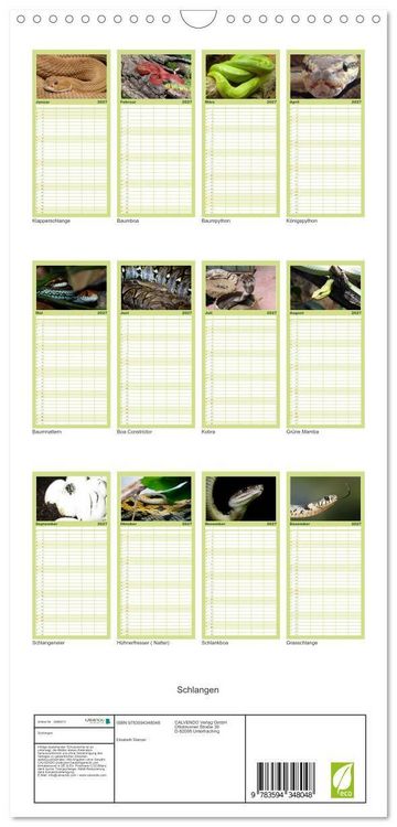 Produktbild: Familienplaner 2027 - Schlangen mit 5 Spalten (Wandkalender, 21 x 45 cm) CALVENDO