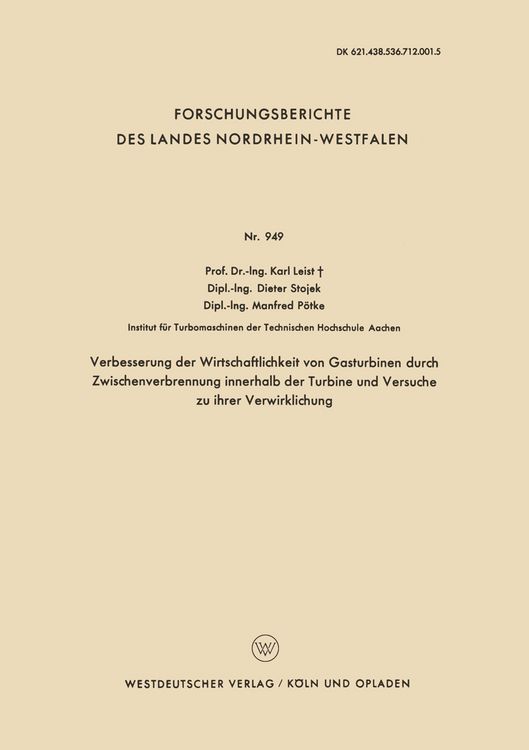 Produktbild: Verbesserung der Wirtschaftlichkeit von Gasturbinen durch Zwischenverbrennung innerhalb der Turbine und Versuche zu ihrer Verwirklichung