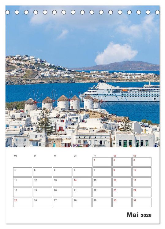 Produktbild: Stadt Mykonos - Reiseplaner (Tischkalender 2026 DIN A5 hoch), CALVENDO Monatskalender
