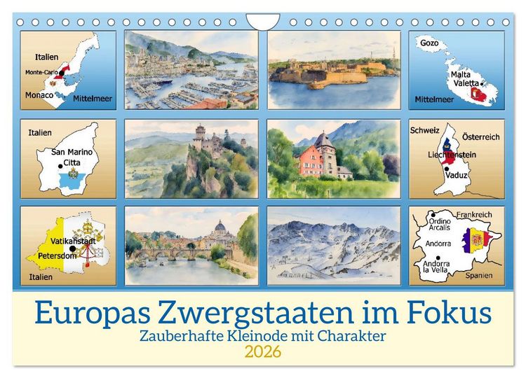 Produktbild: Europas Zwergstaaten im Fokus (Wandkalender 2026 DIN A4 quer), CALVENDO Monatskalender