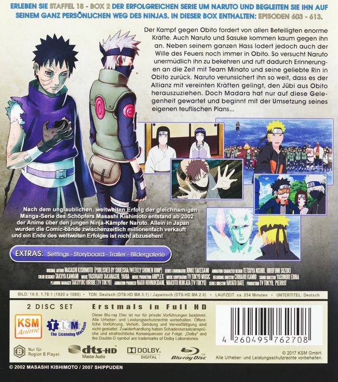 Produktbild: Naruto Shippuden - Der vierte gro&szlig;e Shinobi Weltkrieg - Obito Uchiha/Uncut - Staffel 18.2: Folgen 603-613 [2 BRs]