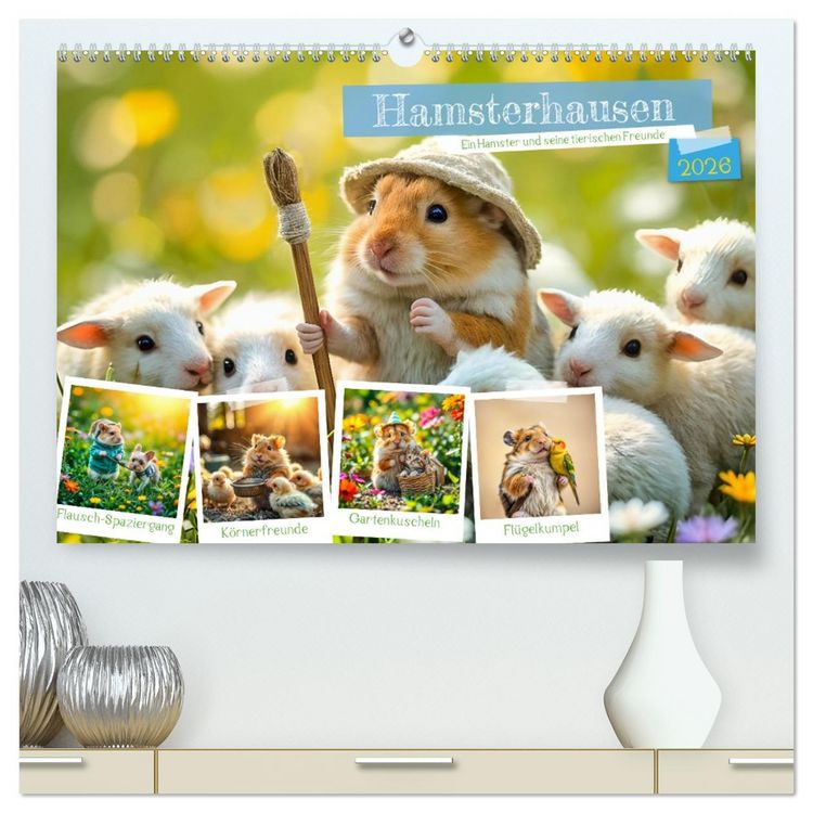 Produktbild: Hamsterhausen - Ein Hamster und seine tierischen Freunde (hochwertiger Premium Wandkalender 2026 DIN A2 quer), Kunstdruck in Hochglanz