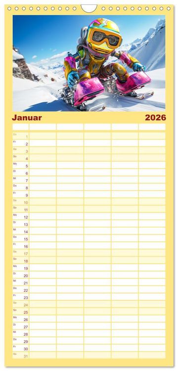 Produktbild: Familienplaner 2026 - Die Welt der kleinen Robots mit 5 Spalten (Wandkalender, 21 x 45 cm) CALVENDO
