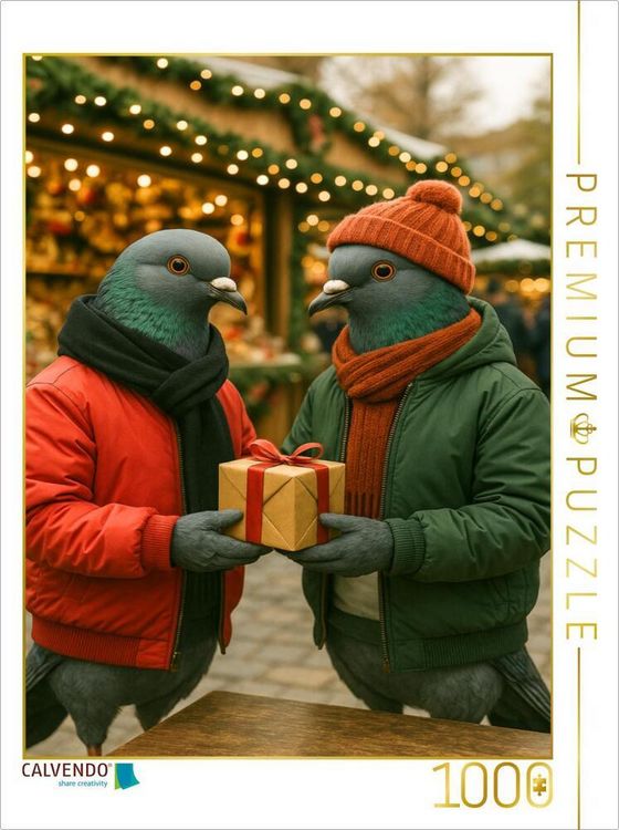 Produktbild: CALVENDO Puzzle Gift Drop - Stadttauben im Weihnachtsmodus | 1000 Teile Lege-Gr&ouml;&szlig;e 64x48cm Foto-Puzzle f&uuml;r gl&uuml;ckliche Stunden