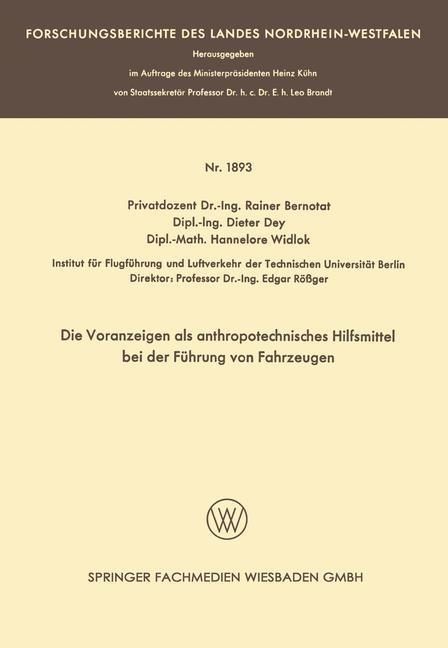 Produktbild: Die Voranzeigen als anthropotechnisches Hilfsmittel bei der F&uuml;hrung von Fahrzeugen