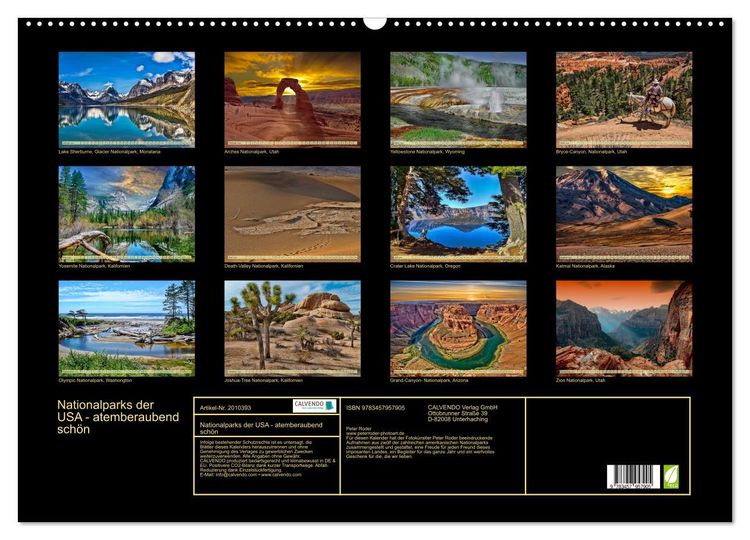 Produktbild: Nationalparks der USA - atemberaubend sch&ouml;n (Wandkalender 2026 DIN A2 quer), CALVENDO Monatskalender