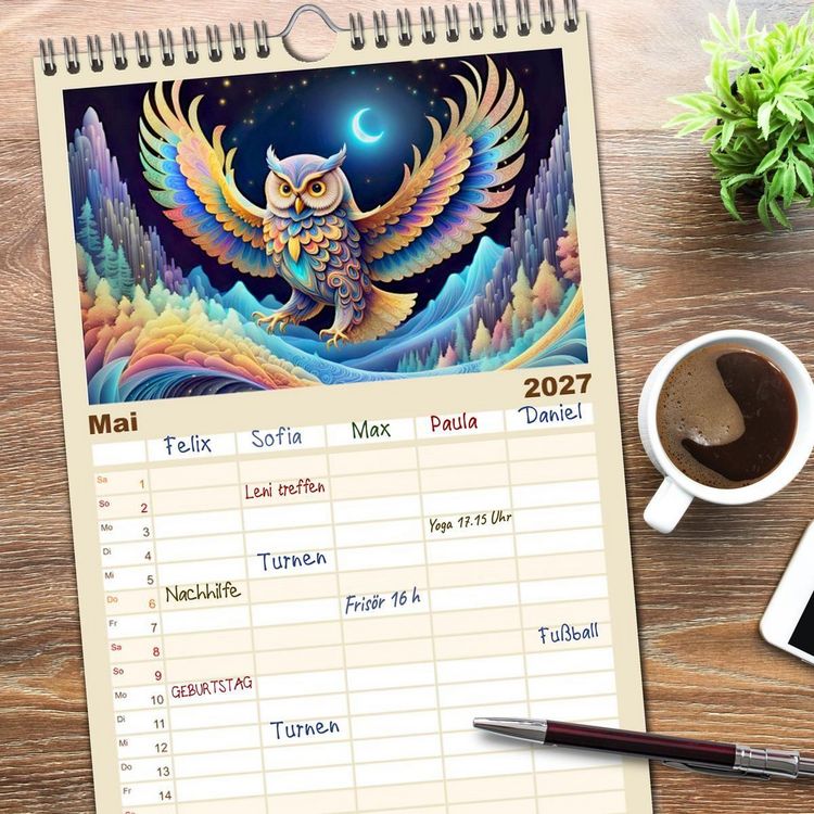 Produktbild: Familienplaner 2027 - Tiere aus Regenbogenfarben mit 5 Spalten (Wandkalender, 21 x 45 cm) CALVENDO