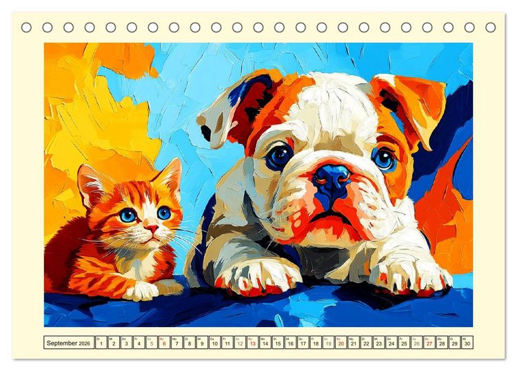 Produktbild: Bulldoggen. Bunter Hundespa&szlig; im &Ouml;lbilder-Stil (Tischkalender 2026 DIN A5 quer), CALVENDO Monatskalender