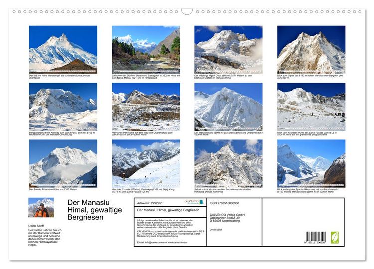Produktbild: Der Manaslu Himal, gewaltige Bergriesen (Wandkalender 2027 DIN A2 quer), CALVENDO Monatskalender