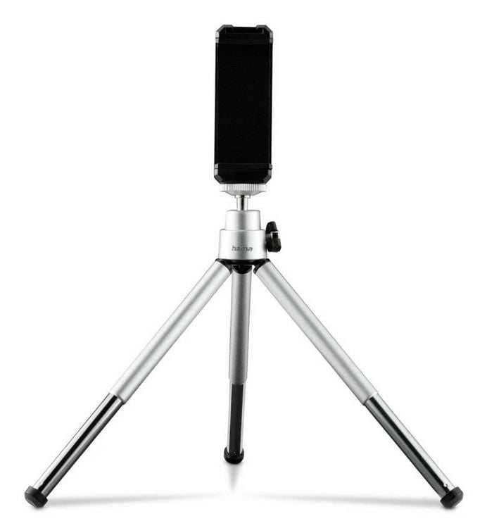 Produktbild: Hama Fancy 2in1 Ministativ 1/4 Zoll Arbeitsh&ouml;he=12 - 16 cm Silber F&uuml;r Smartphones und GoPro, inkl. Smartphonehalter