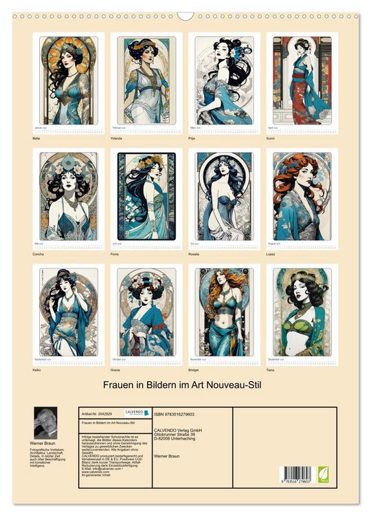 Produktbild: Frauen in Bildern im Art Nouveau-Stil (Wandkalender 2026 DIN A2 hoch), CALVENDO Monatskalender