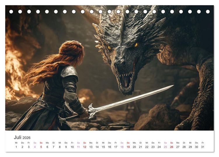 Produktbild: Von Elfen, Drachen und Zauberern - Ein Blick in fantastische Welten (Tischkalender 2026 DIN A5 quer), CALVENDO Monatskalender