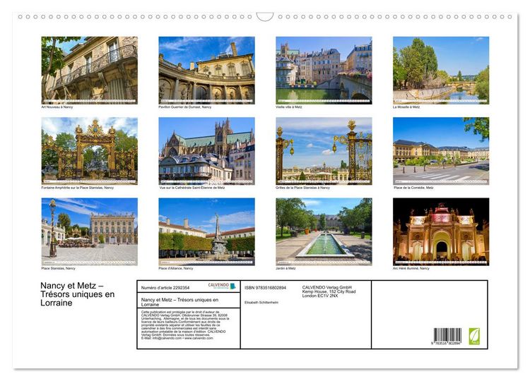 Produktbild: Nancy et Metz &ndash; Tr&eacute;sors uniques en Lorraine (Calendrier mural 2027 DIN A2 vertical), CALVENDO calendrier mensuel