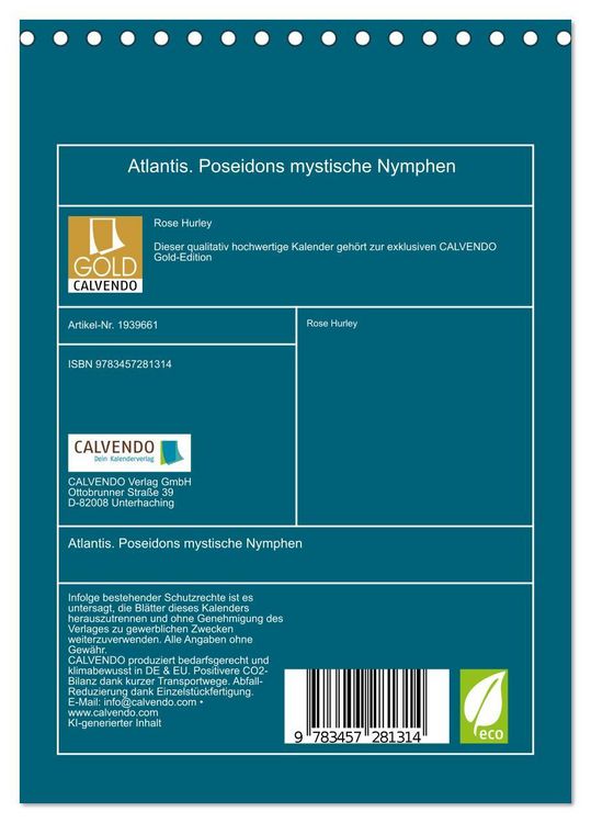 Produktbild: Atlantis. Poseidons mystische Nymphen (Tischkalender 2026 DIN A5 hoch), CALVENDO Monatskalender