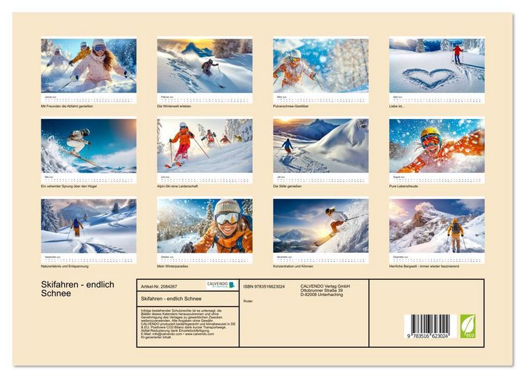 Produktbild: Skifahren - endlich Schnee (Wandkalender 2026 DIN A3 quer), CALVENDO Monatskalender