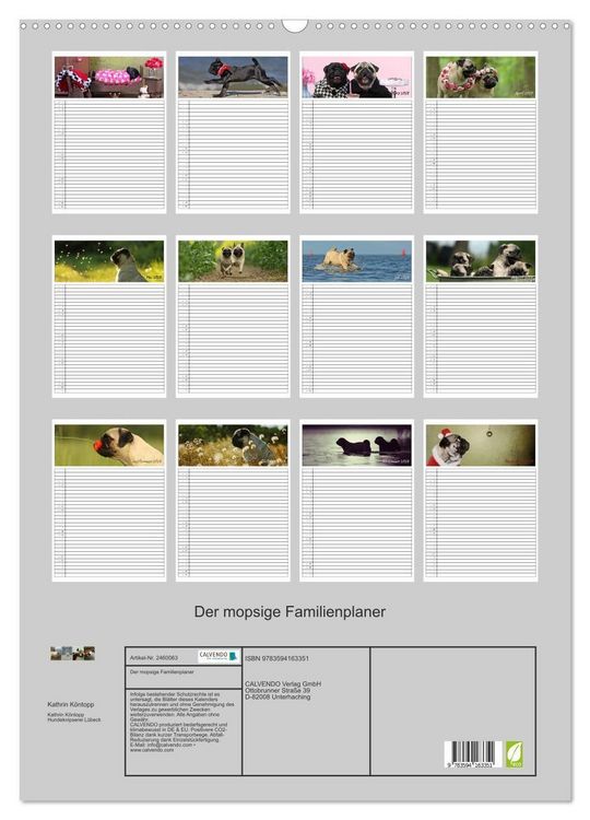 Produktbild: Der mopsige Familienplaner (Wandkalender 2027 DIN A2 hoch), CALVENDO Monatskalender