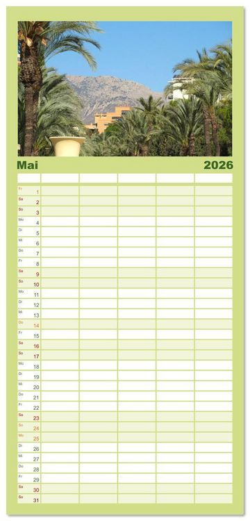 Produktbild: Familienplaner 2026 - Alicante - Benidorm - Calp mit 5 Spalten (Wandkalender, 21 x 45 cm) CALVENDO