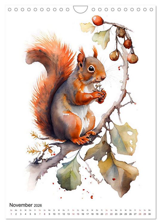 Produktbild: Waldtiere in Aquarell - Heimische Tierarten (Wandkalender 2026 DIN A4 hoch), CALVENDO Monatskalender