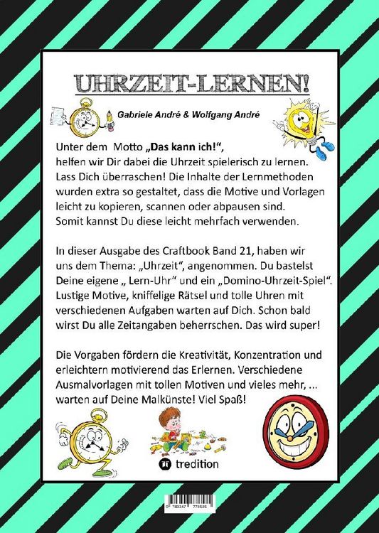 Produktbild: Craftbook - Uhrzeit Lernen - Bastelvorlage Lernuhr - Domino Uhrzeitspiel - Ausmalmotive - Uhren - R&auml;tsel - Bilder