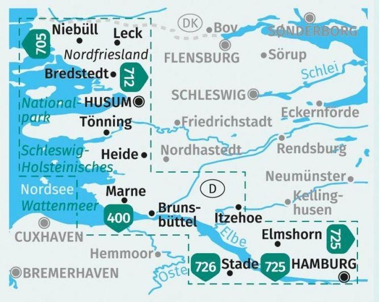 Produktbild: KOMPASS Wanderkarten-Set 723 Nordseek&uuml;ste von Hamburg bis D&auml;nemark (2 Karten) 1:50.000