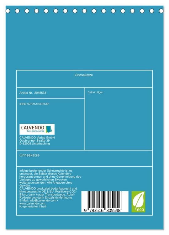 Produktbild: Grinsekatze (Tischkalender 2026 DIN A5 hoch), CALVENDO Monatskalender