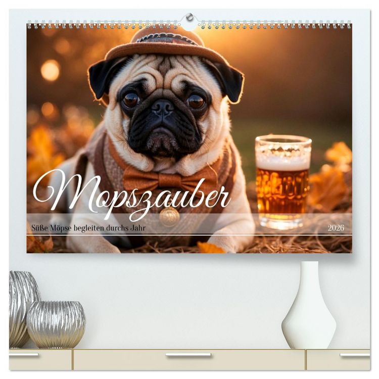 Produktbild: Mopszauber - S&uuml;&szlig;e M&ouml;pse begleiten durchs Jahr (hochwertiger Premium Wandkalender 2026 DIN A2 quer), Kunstdruck in Hochglanz