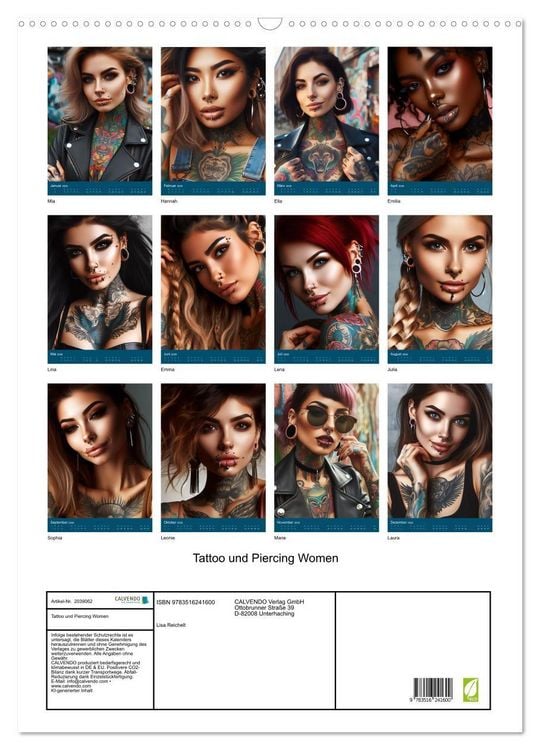 Produktbild: Tattoo und Piercing Women (Wandkalender 2026 DIN A2 hoch), CALVENDO Monatskalender