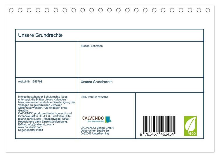Produktbild: Unsere Grundrechte (Tischkalender 2026 DIN A5 quer), CALVENDO Monatskalender