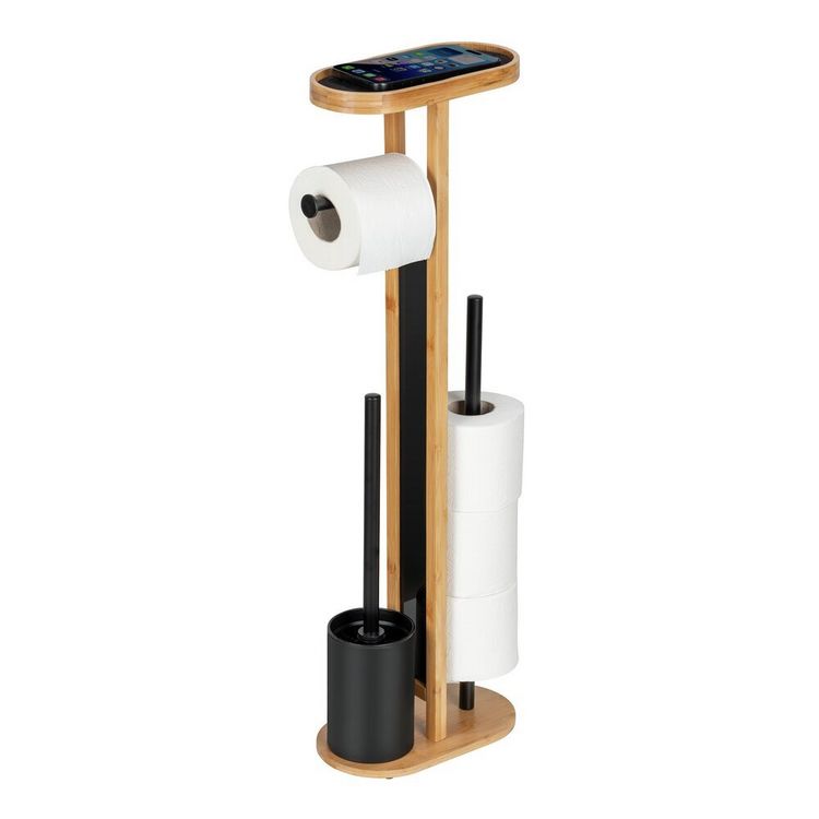 Produktbild: Stand WC-Garnitur Mod. Orea Bambus, mit Ablagefl&auml;che und Ersatzrollenhalter