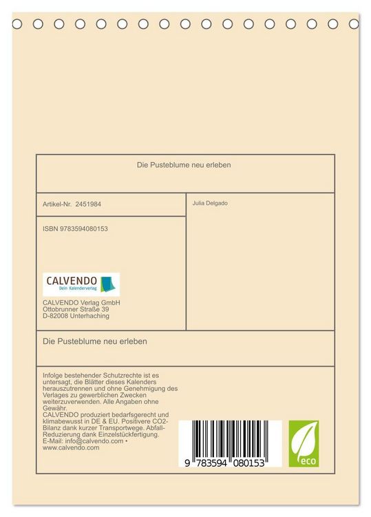 Produktbild: Die Pusteblume neu erleben (Tischkalender 2027 DIN A5 hoch), CALVENDO Monatskalender