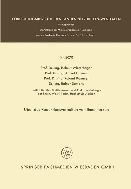 Produktbild: &Uuml;ber das Reduktionsverhalten von Ilmeniterzen