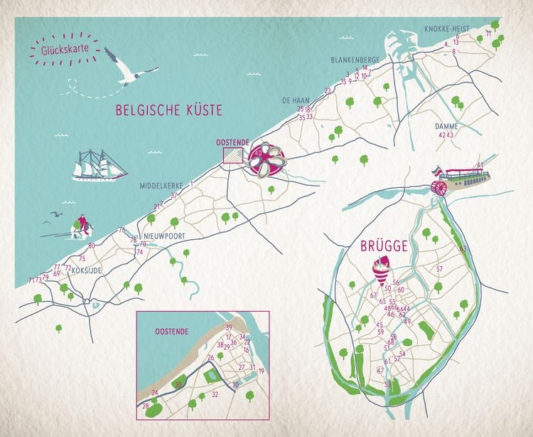 Produktbild: Gl&uuml;cksorte an der belgischen K&uuml;ste. Mit Br&uuml;gge