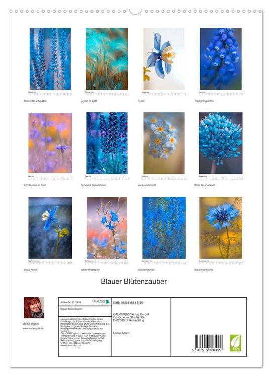 Produktbild: Blauer Bl&uuml;tenzauber (hochwertiger Premium Wandkalender 2026 DIN A2 hoch), Kunstdruck in Hochglanz