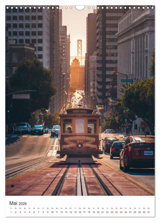 Produktbild: San Francisco - Cable Cars, Golden Gate Bridge und Lombard Street (Wandkalender 2026 DIN A3 hoch), CALVENDO Monatskalender