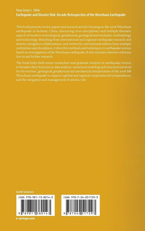 Produktbild: Earthquake and Disaster Risk: Decade Retrospective of the Wenchuan Earthquake